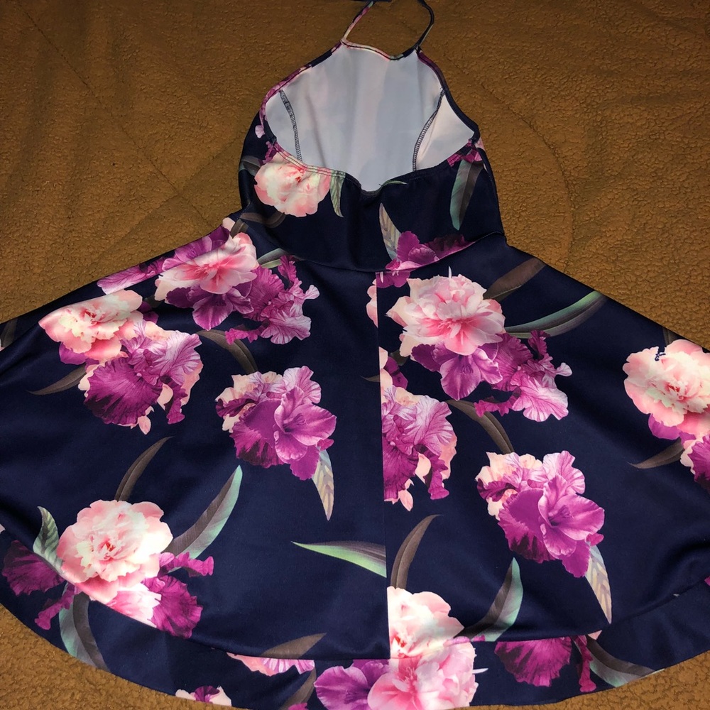 Navy blue with Pink/Purple Flower Dress 🌸